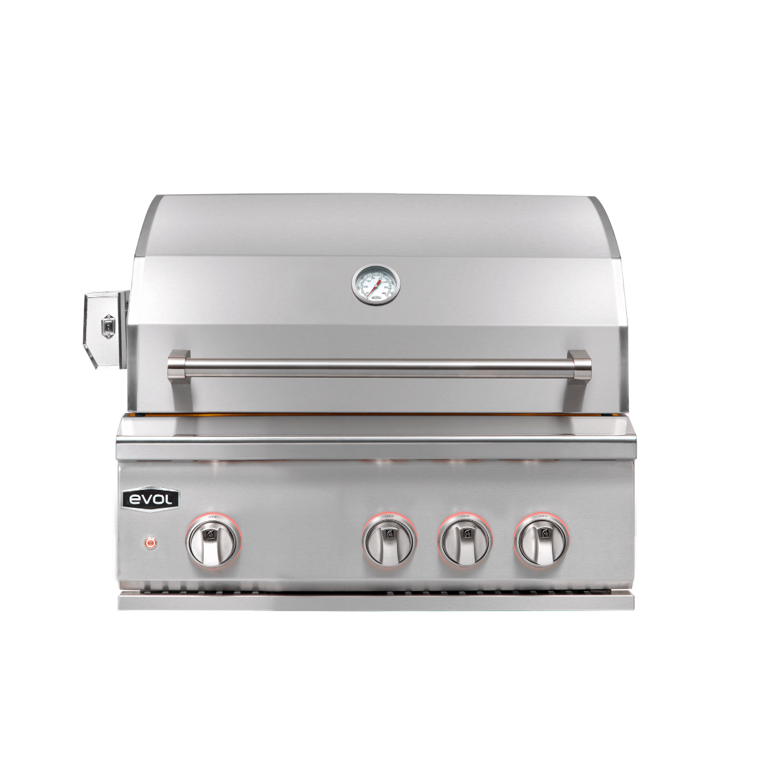 Churrasqueira à Gás Evol Modena 28'' Inox 3 Queimadores 70cm — churrasqueira a gás inox embutir com 3 queimadores, tampa com termômetro e puxador em inox